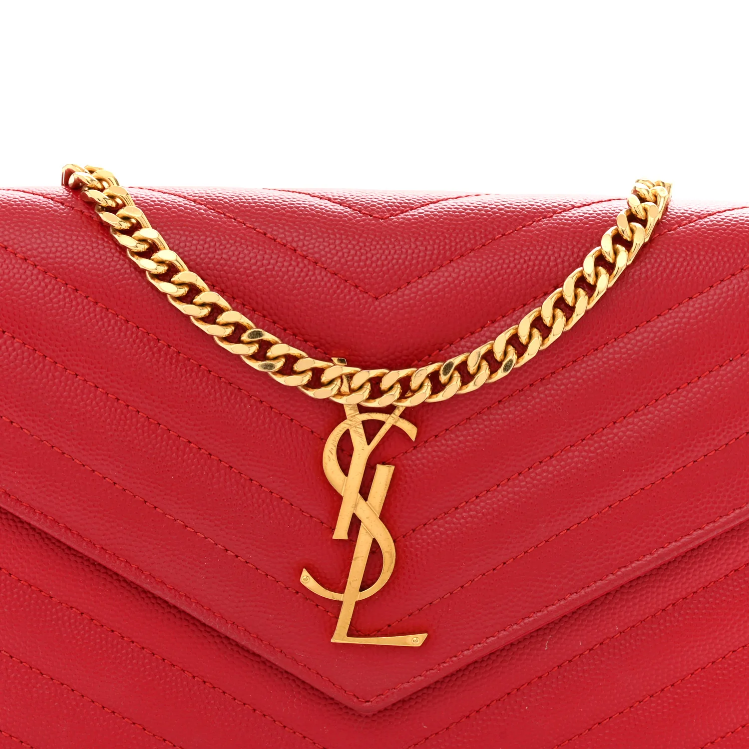 Grain De Poudre Matelasse Chevron Monogram Chain Wallet New Red - Top Club