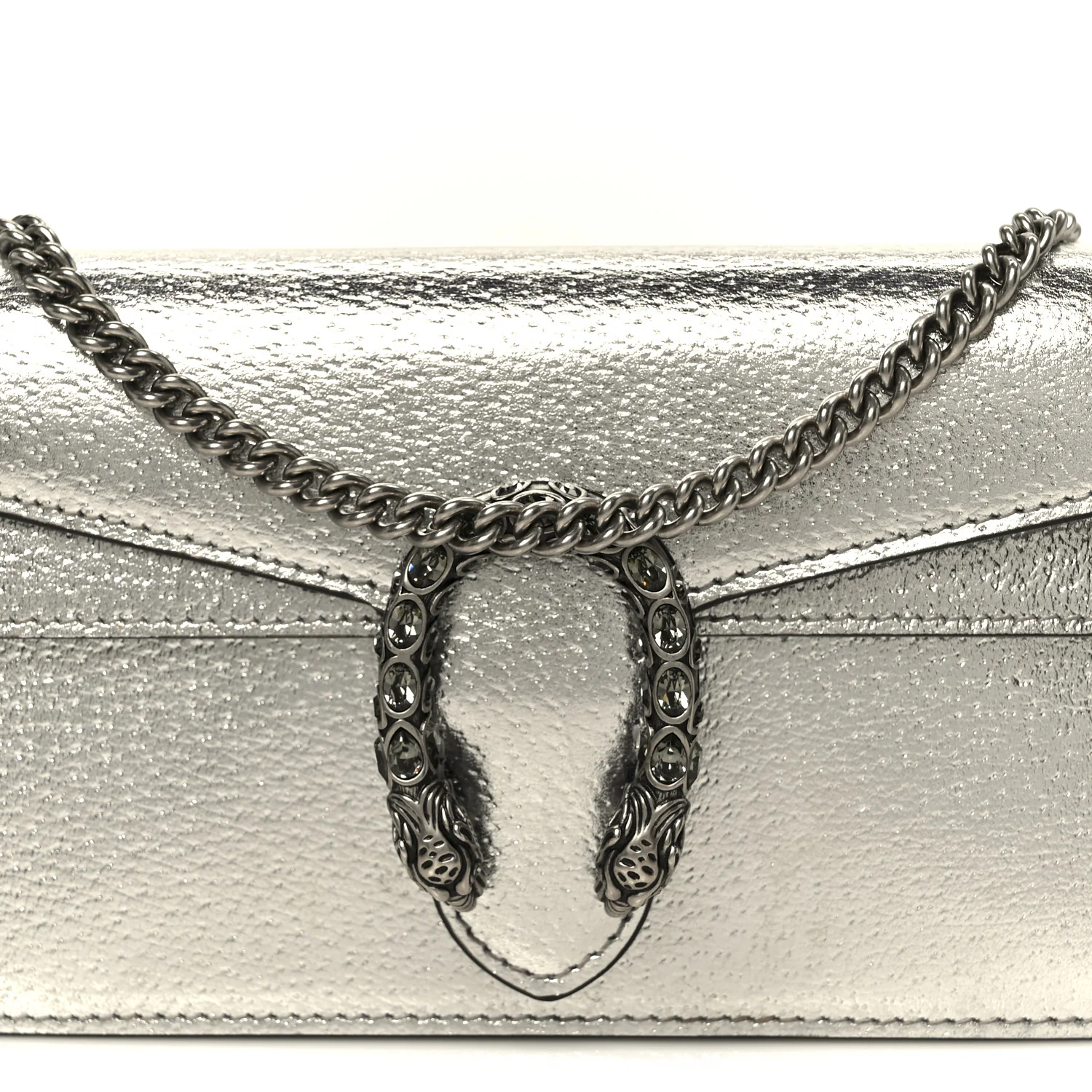 Metallic Calfskin Super Mini Dionysus Shoulder Bag Silver - Top Club
