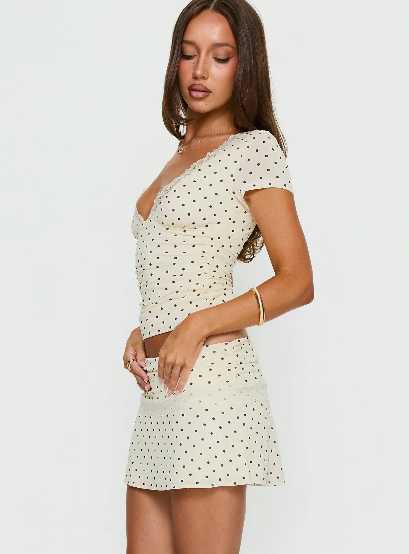 Amia Lace Mini Skirt Cream Polka Dot