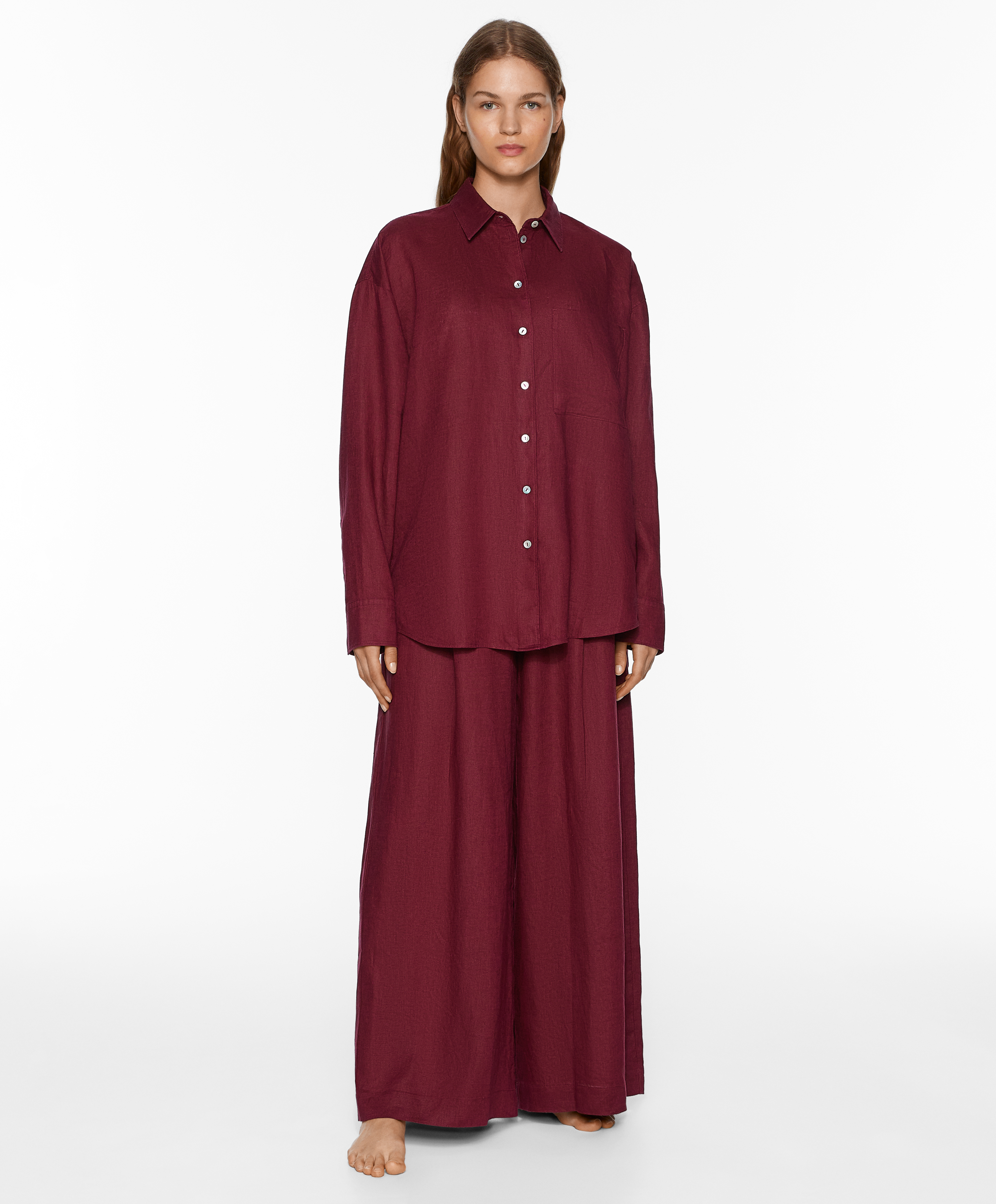 OYSHO 100% linen wide straight-leg trousers