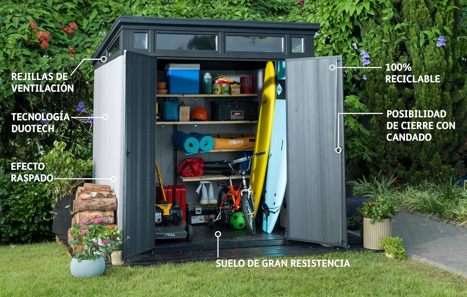 Keter Casetta da Giardino Artisan 7x7, Effetto legno spazzolato, Grigio, 4,7 m², 214x218x226H cm