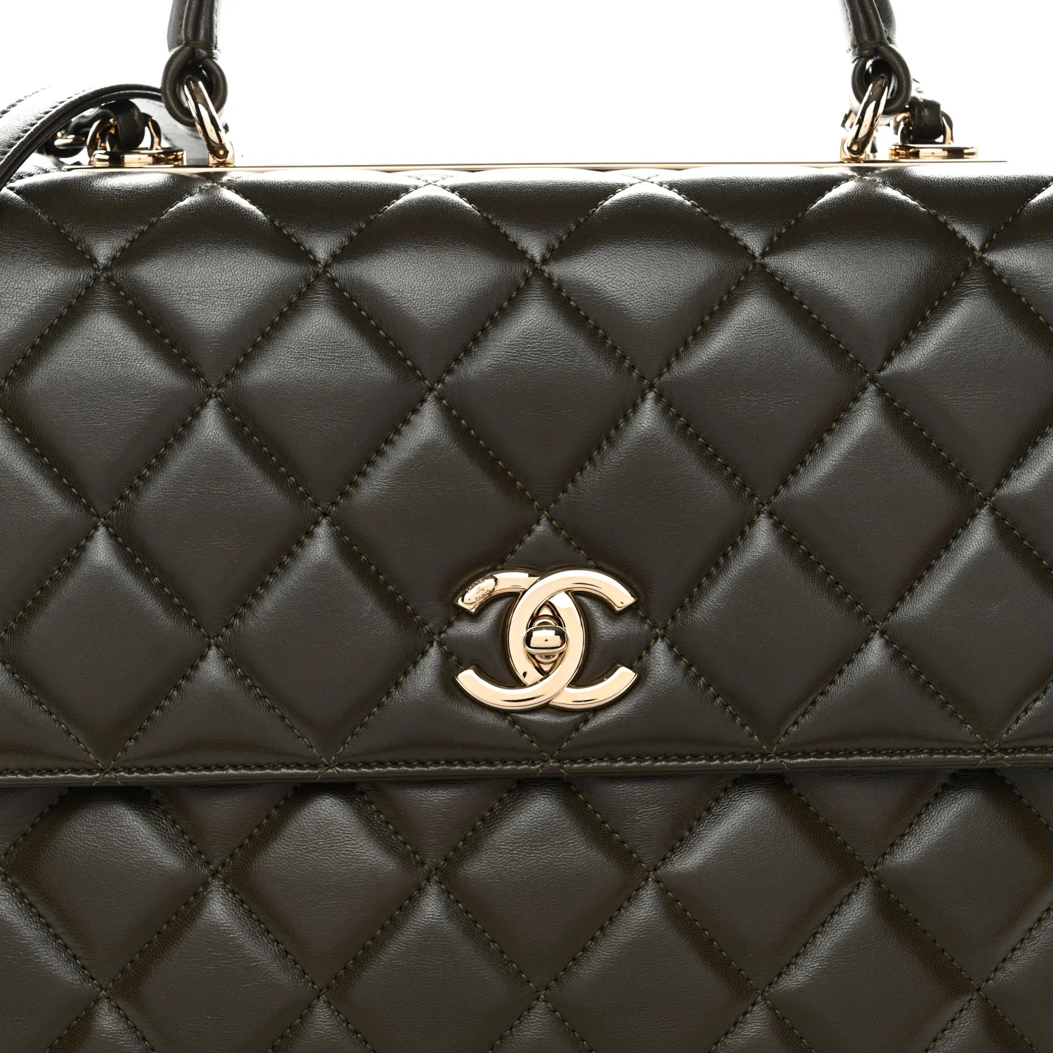 Lambskin Quilted Large Trendy CC Dual Handle Flap Bag Khaki - Top Club