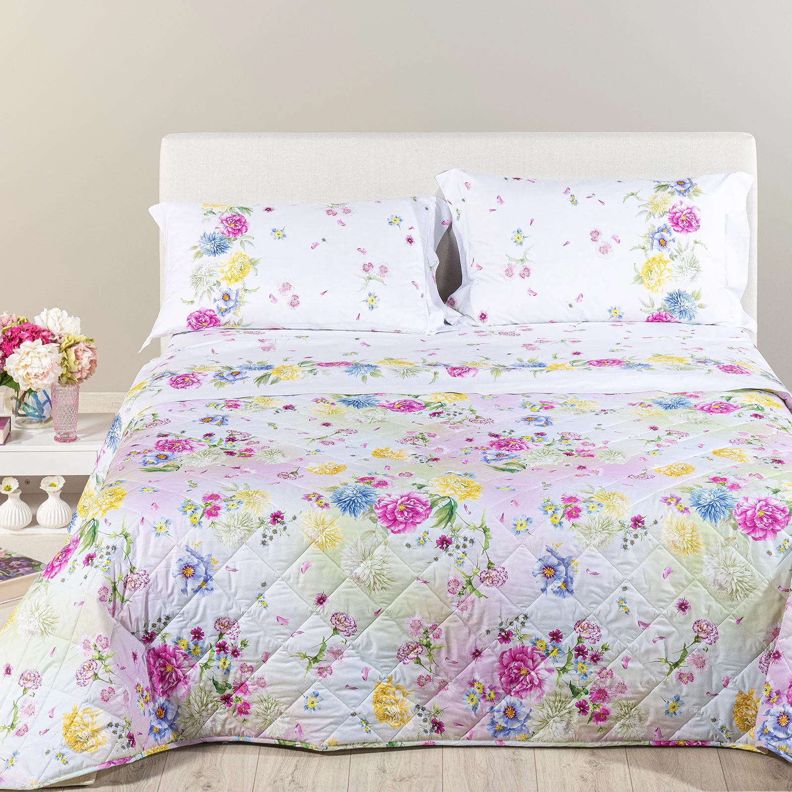 Copriletto Trapuntato In Cotone Garden Matrimoniale Unica Caleffi