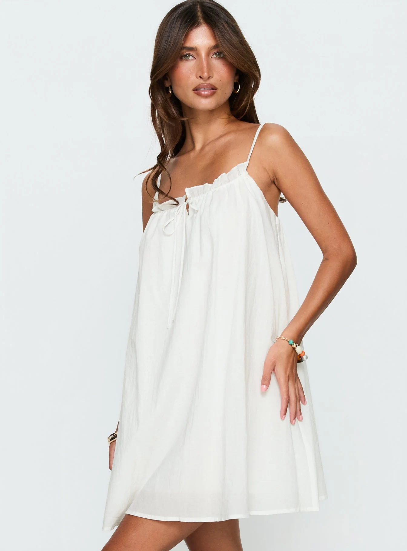 Kind Of Wonderful Tie Detail Baby Doll Mini Dress White