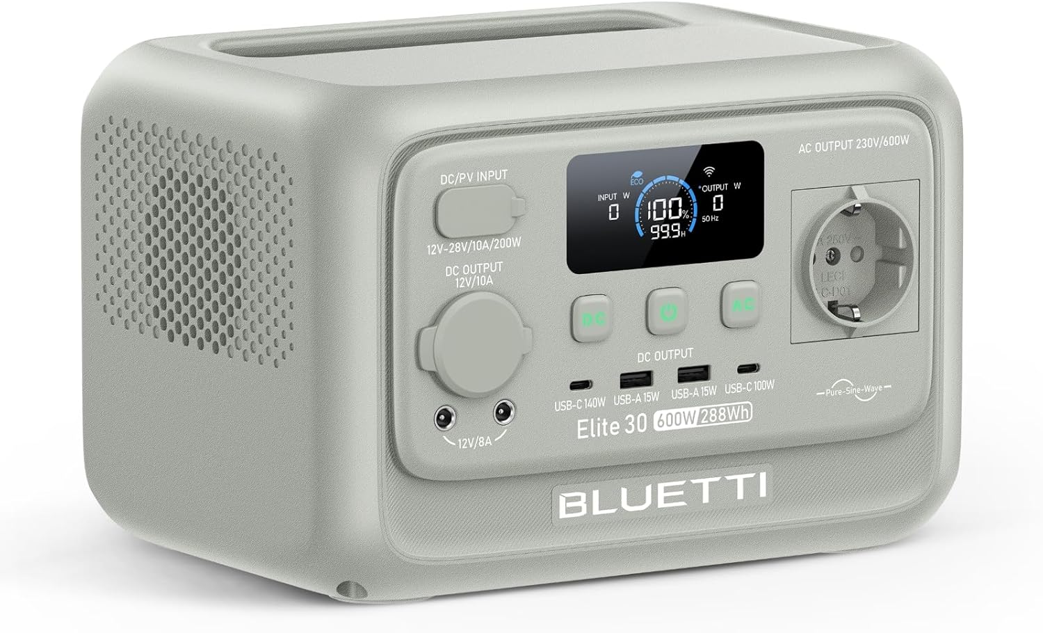 BLUETTI Elite 30 V2 Generatore Solare 288Wh, 600W (1500W Picco), Ricarica Rapida 70 min, LiFePO�? per Campeggio e Emergenze(Grigio Sabbia Chiaro)