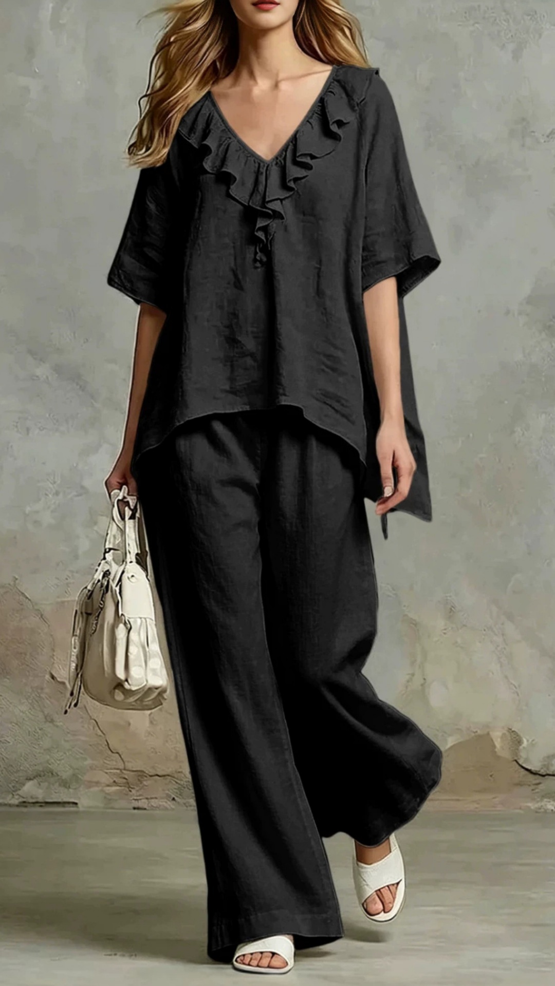 Women's Loose-Fit V-Neck Pullover & Cotton Casual Two-Piece Set - Nordfashionstorm - Women's Clothing, Fashion for You - Nordfashionstorm.com