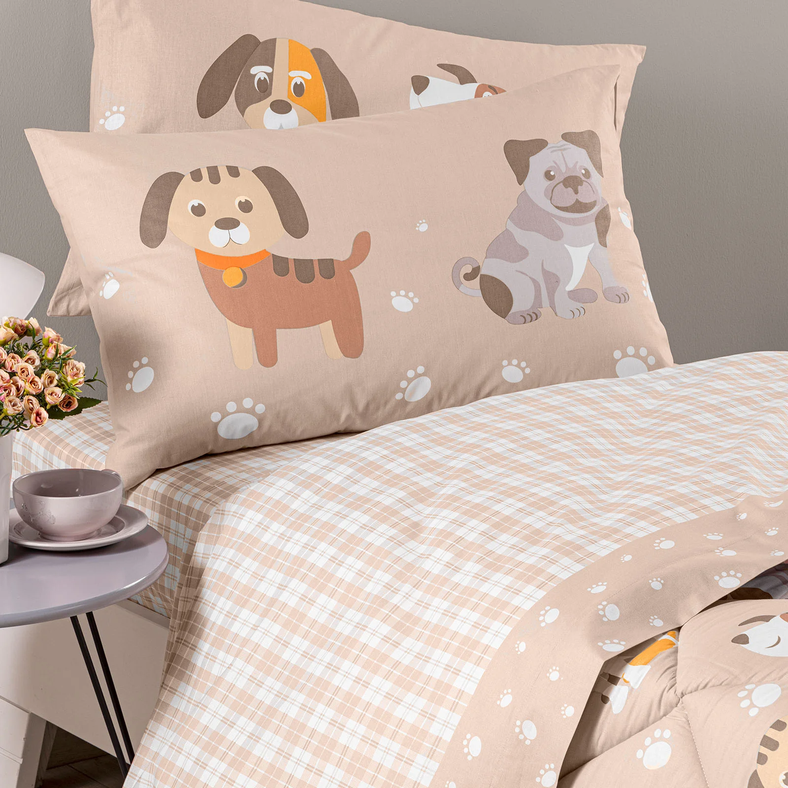 Trapunta In Cotone Cuccioli Singolo Naturale Caleffi Kids