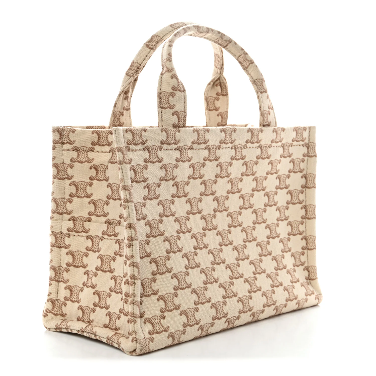 Canvas Calfskin Triomphe Print Small Cabas Thais White - Top Club