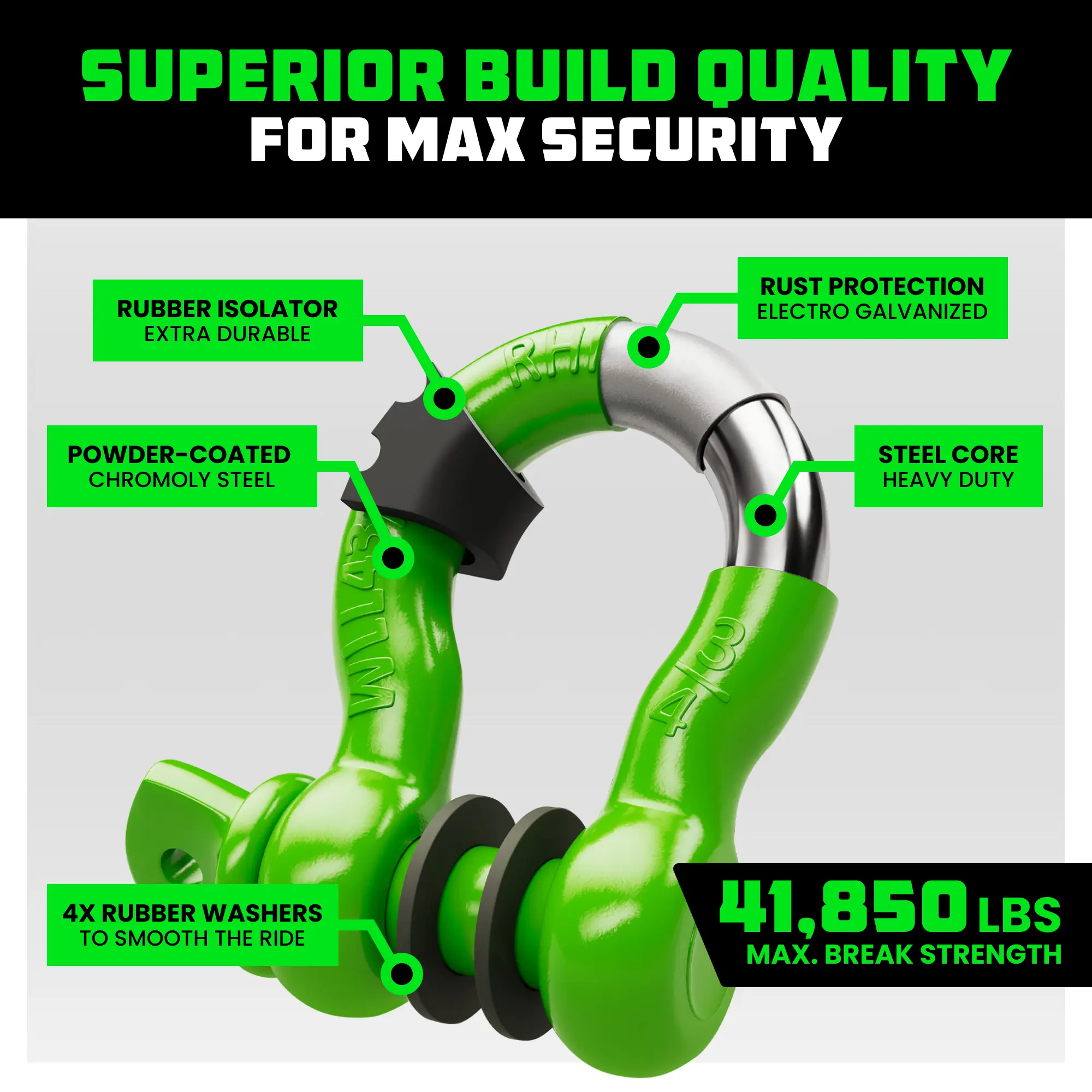 Rhino USA D Ring Shackles (2-Pack) - 41,850lb Break Strength – Heavy Duty 3/4