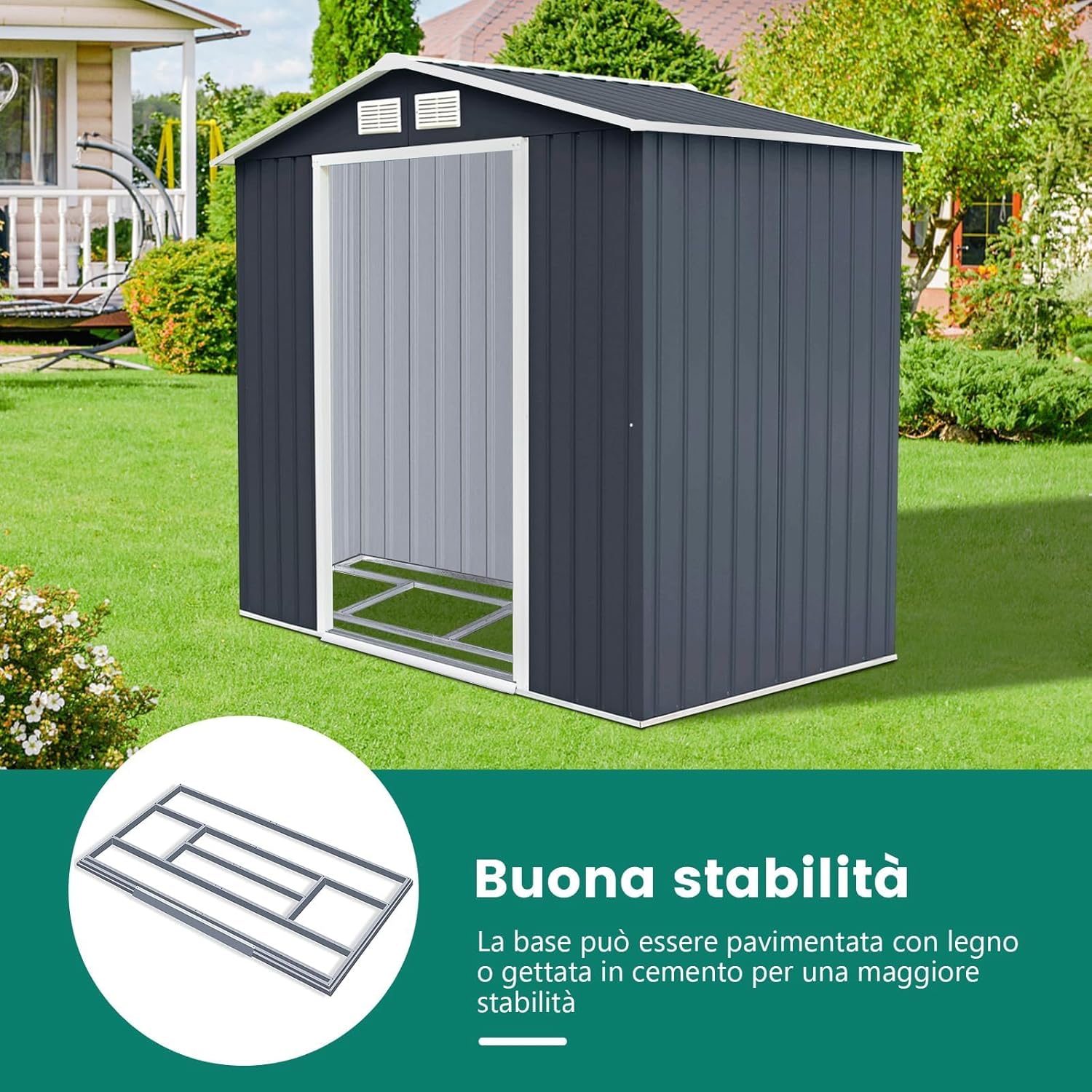 RELAX4LIFE Casetta da Giardino per Attrezzi, in Lamiera d'Acciaio e e Lamiera Zincata con Doppie Porte Scorrevoli, Tetto Inclinato, per Porta Attrezzi, Tosaerba (F)