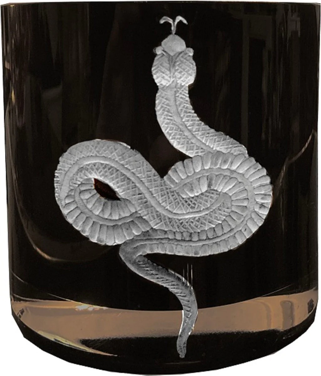 Luxury whiskey glass set of 6 snake black / silver Ø 8 x H. 9 cm - handmade and hand-engraved whiskey glasses - hotel & restaurant accessories - luxury quality