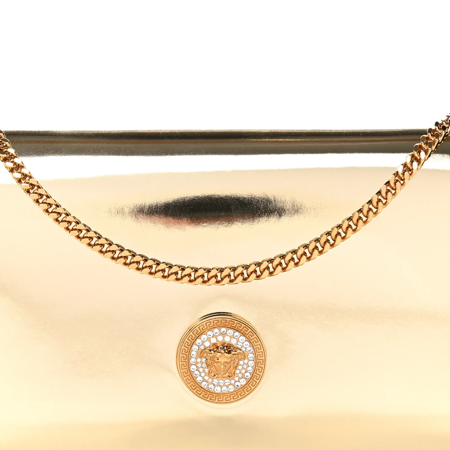 Patent Metallic Crystal Medusa Clutch On Chain Gold - Top Club