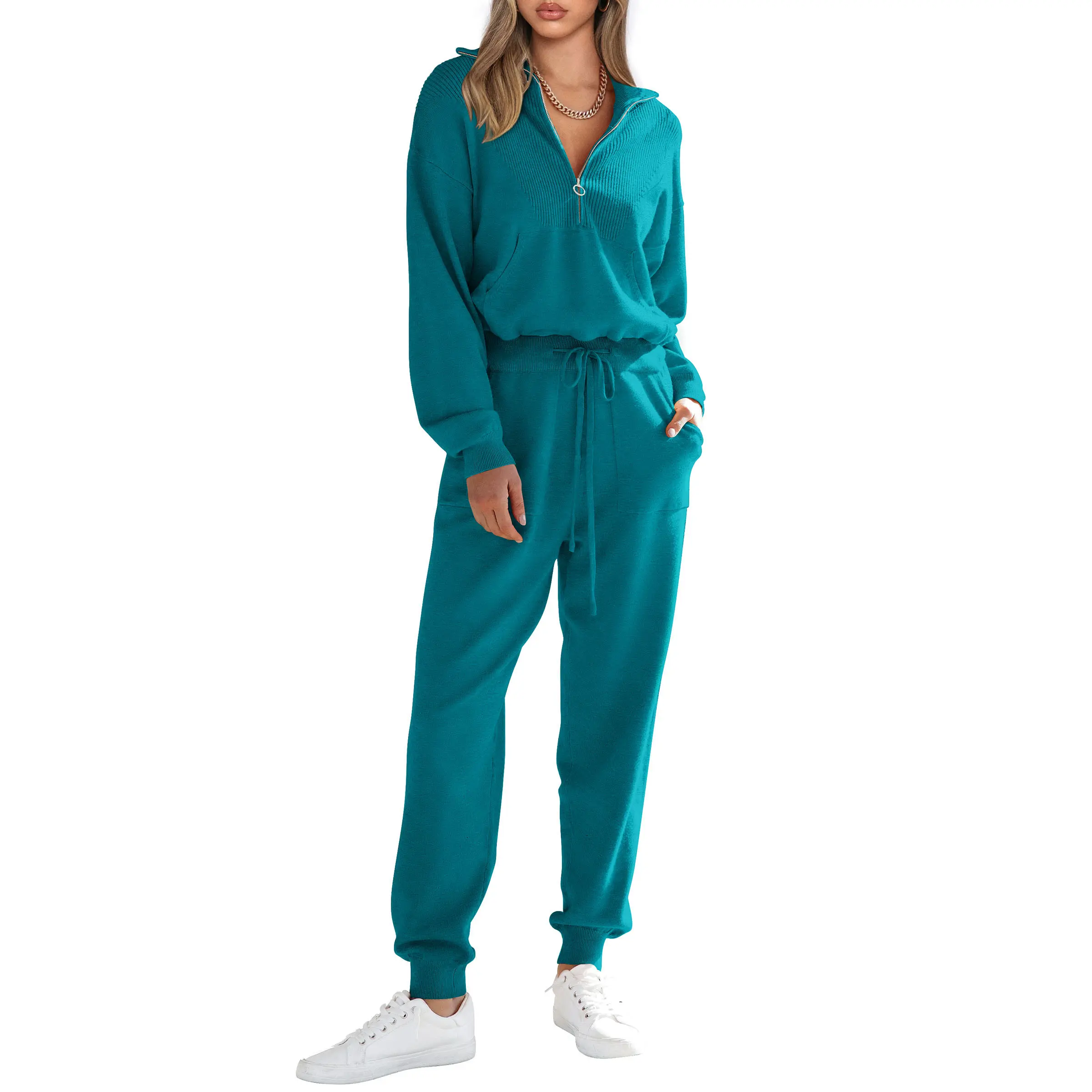 PrettyGarden Women's 2-Piece Sweater Set Pullover Zip Up Sweatshirt Jogger Sweatpants Tracksuit Casual Outfit