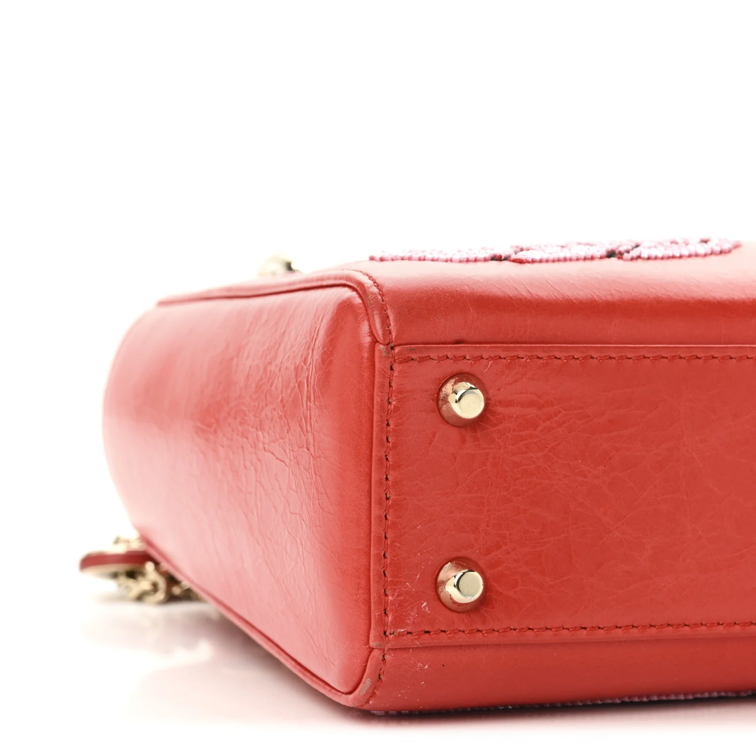 Calfskin Beaded Mini Lady Dior Rouge Multicolor - Top Club