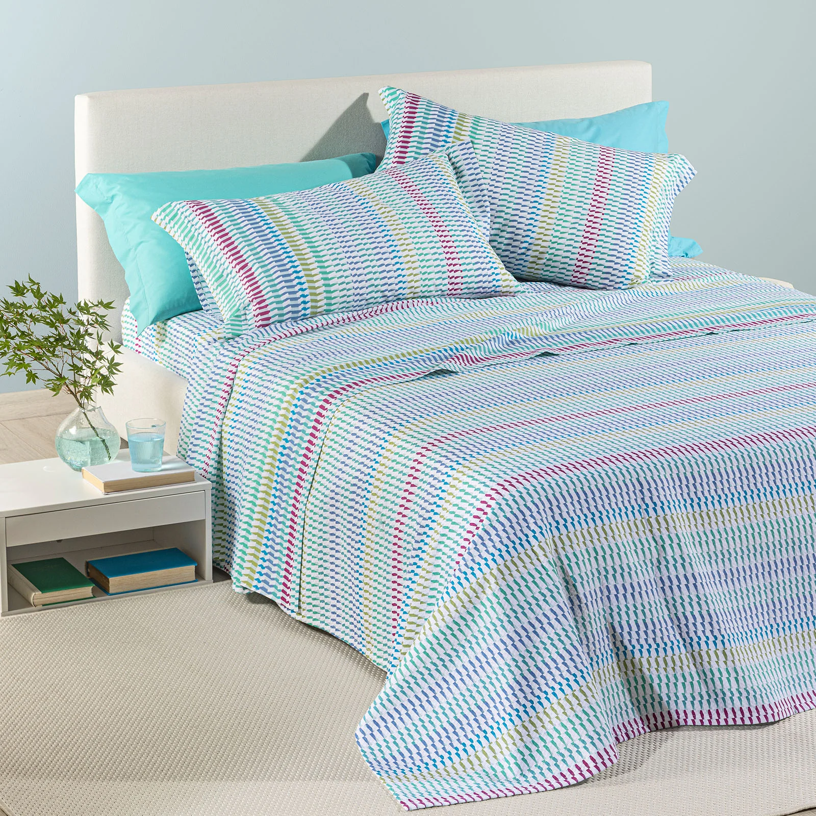 Copriletto Non Trapuntato In Cotone Piquet Astrid Matrimoniale Azzurro Caleffi