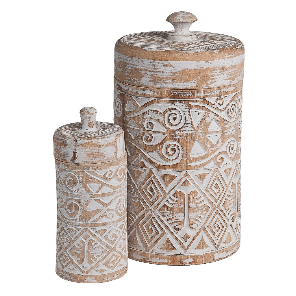 Voorraadpot Borneo naturel/wit M