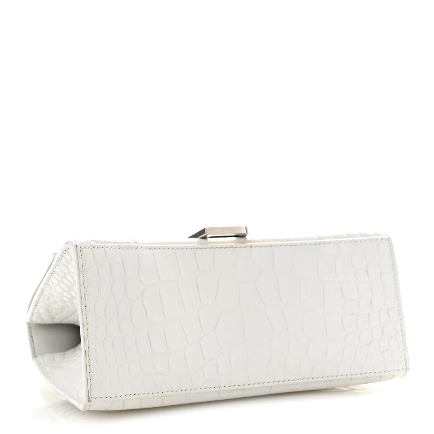 Calfskin Crocodile Embossed Small Hourglass Top Handle Bag White - Top Club