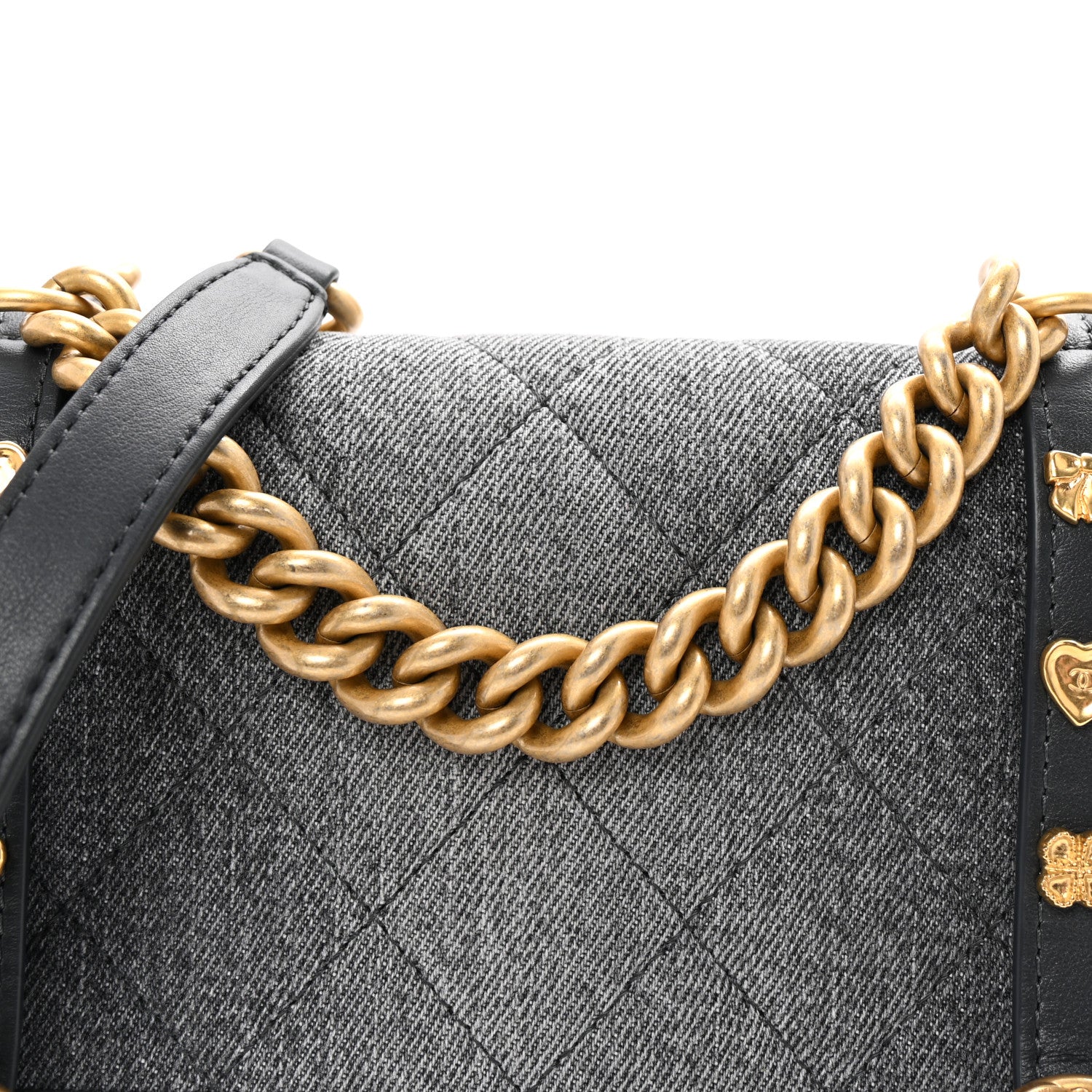 Washed Denim Quilted Messenger Flap Black - Top Club