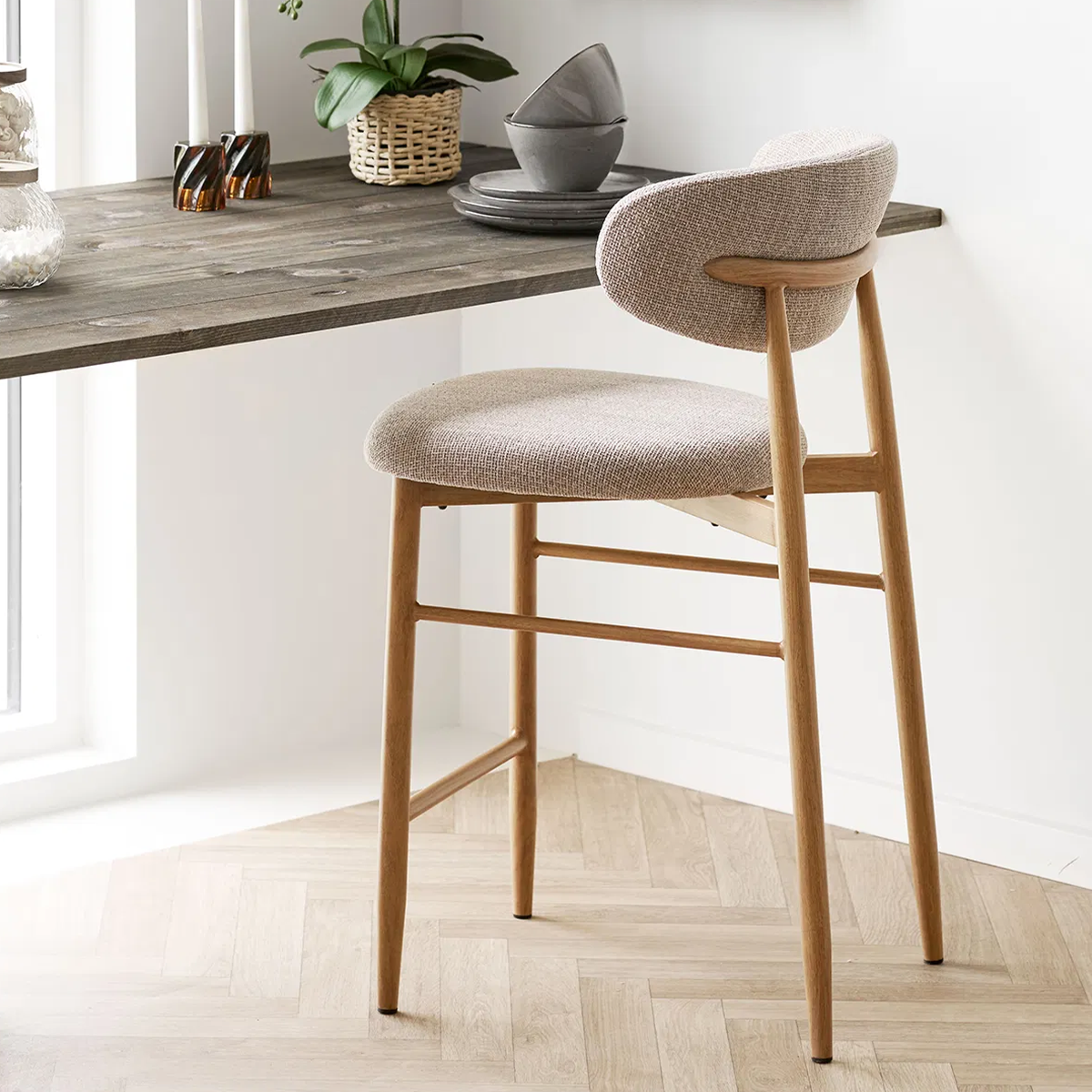 Barkruk Jolien H65 cm naturel onderstel taupe