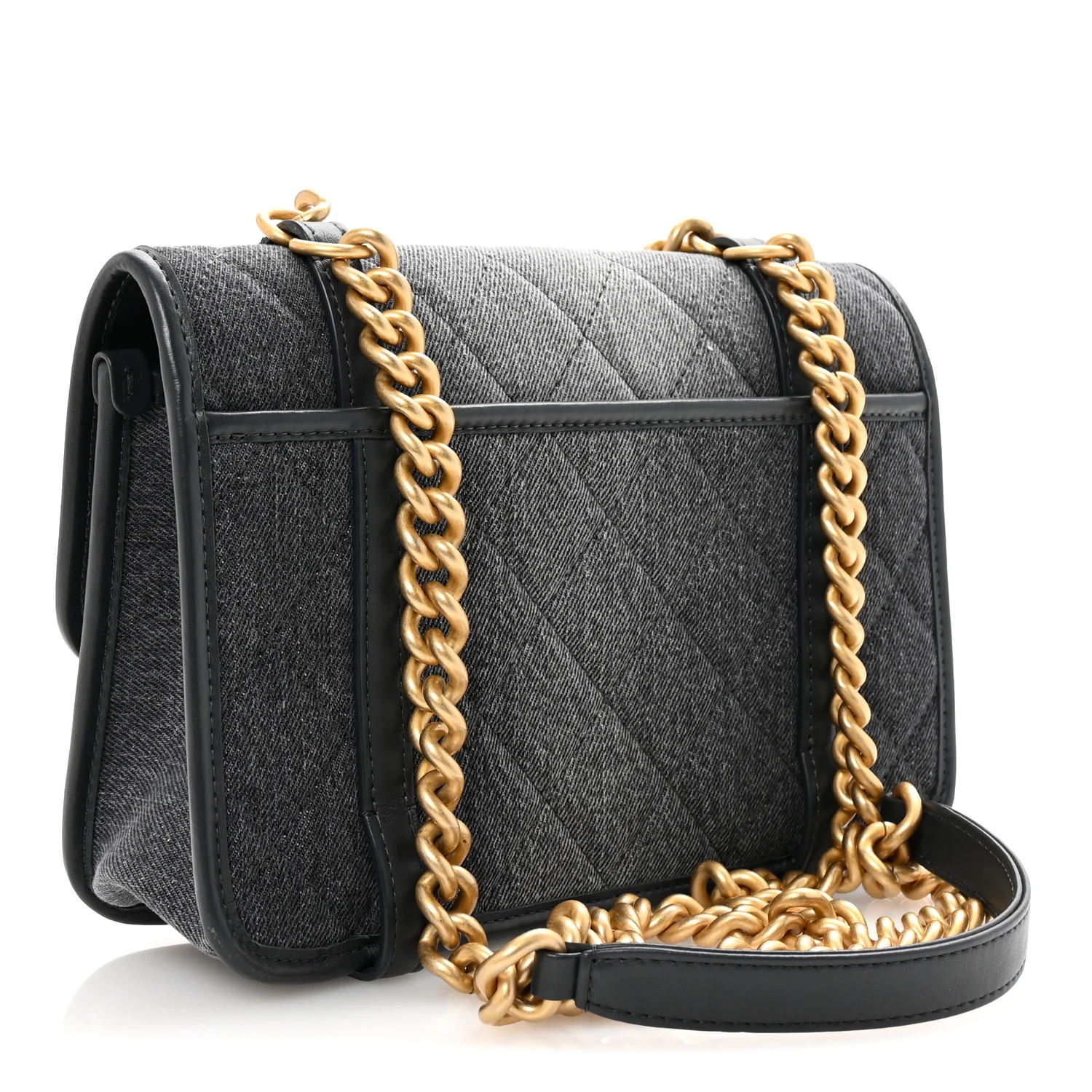 Washed Denim Quilted Messenger Flap Black - Top Club