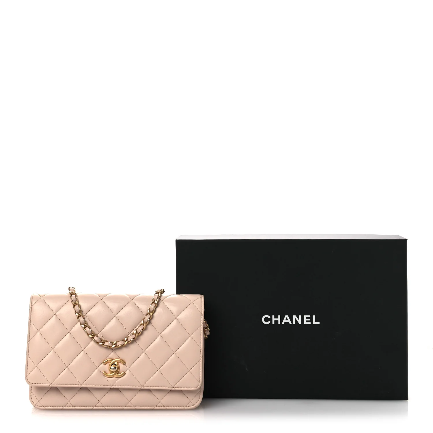 Lambskin Quilted CC Pearl Crush Wallet on Chain WOC Light Pink - Top Club