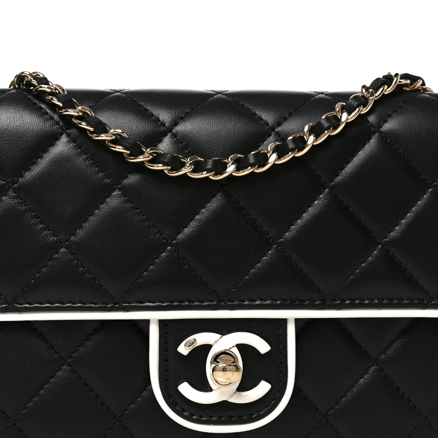 Lambskin Quilted Resin CC Mini Flap Bag Black White - Top Club