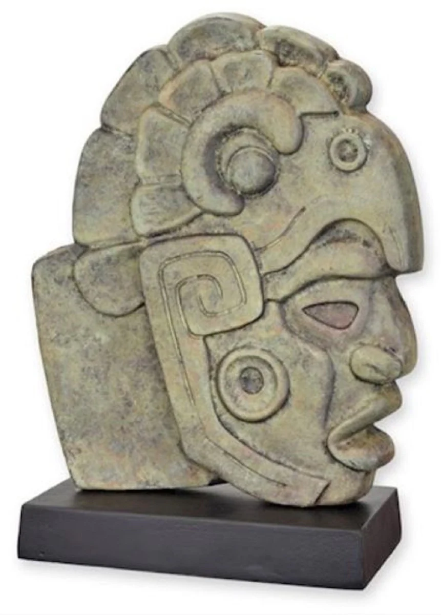 Luxury aluminum decorative sculpture Maya face antique gray / black 30.9 x 14.7 x H. 45.3 cm - aluminum decorative figure - living room decoration - desk decoration