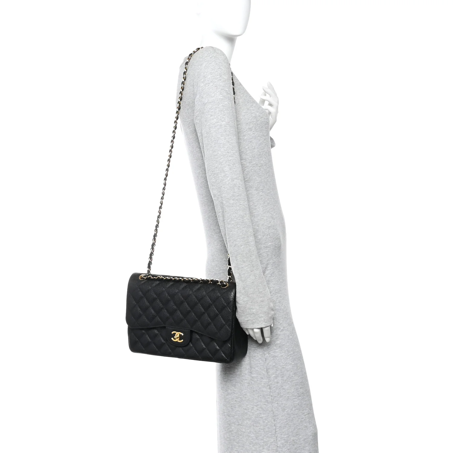 Caviar Quilted Jumbo Double Flap Black - Top Club