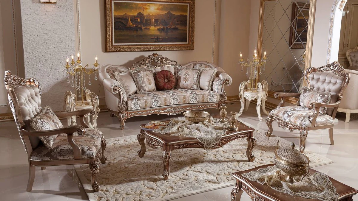 Luxury baroque coffee table copper / silver - magnificent living room table in baroque style - baroque living room furniture - noble & magnificent