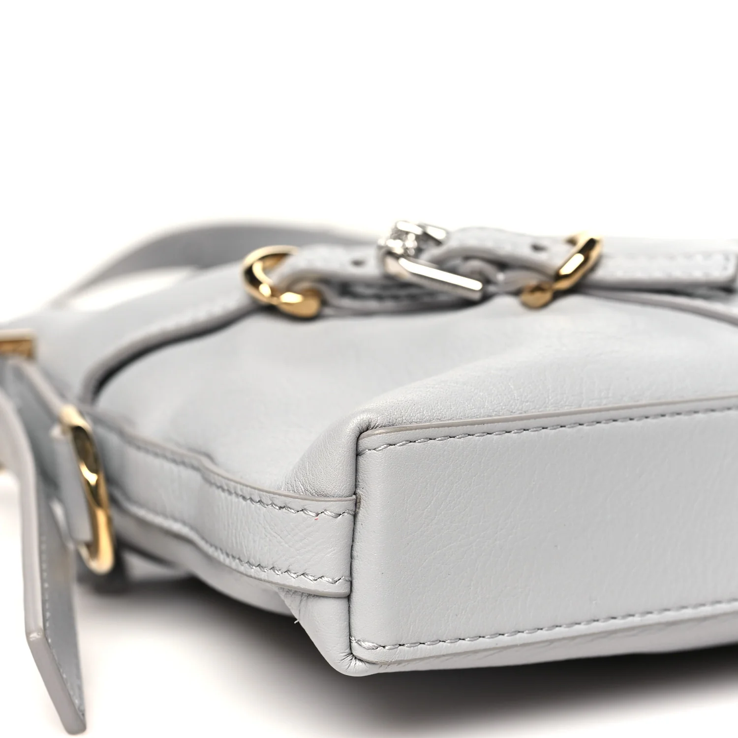 Tumbled Calfskin Mini Voyou Boyfriend Party Bag Light Grey - Top Club
