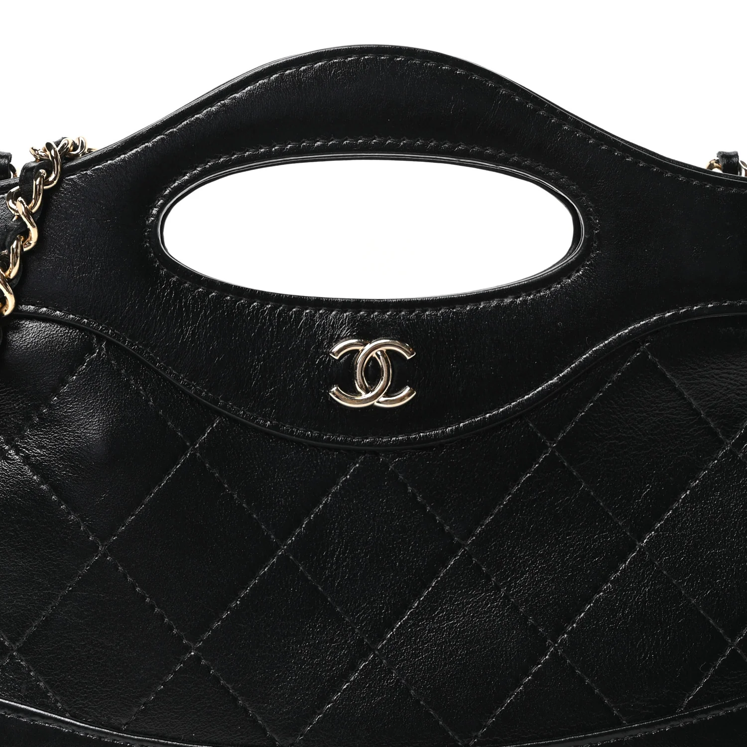 Shiny Crumpled Calfskin Quilted Nano 31 Shopping Bag Black - Top Club