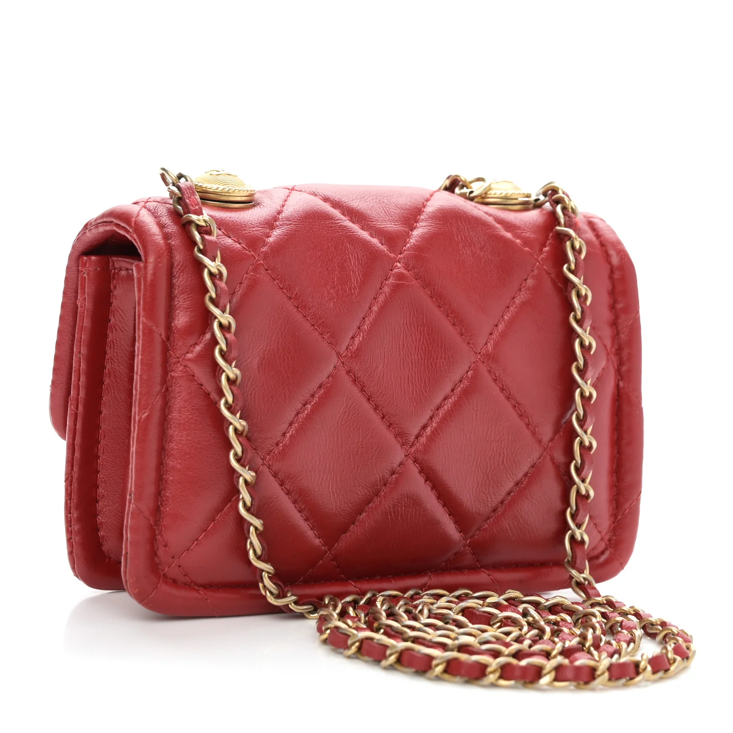 Shiny Lambskin Quilted Extra Mini Flap Red - Top Club
