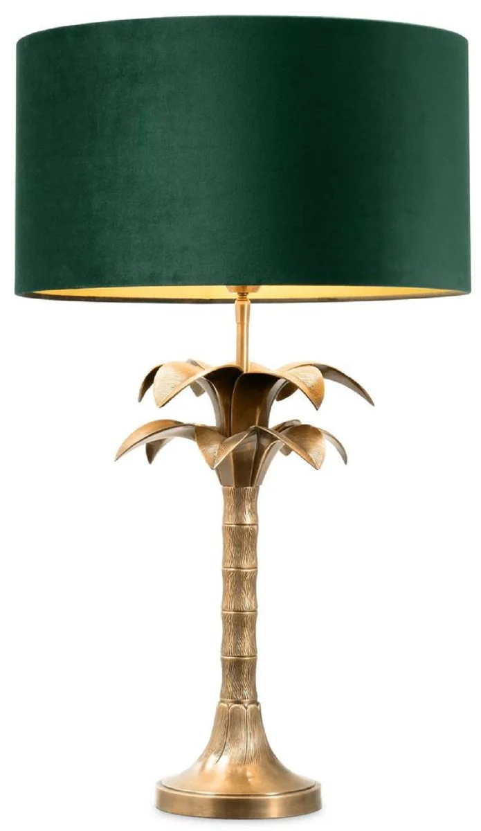 Luxury table lamp palm tree vintage brass / green Ø 45 x H. 76 cm - desk lamp in palm tree design - luxury table lamps - luxury furniture - luxury quality
