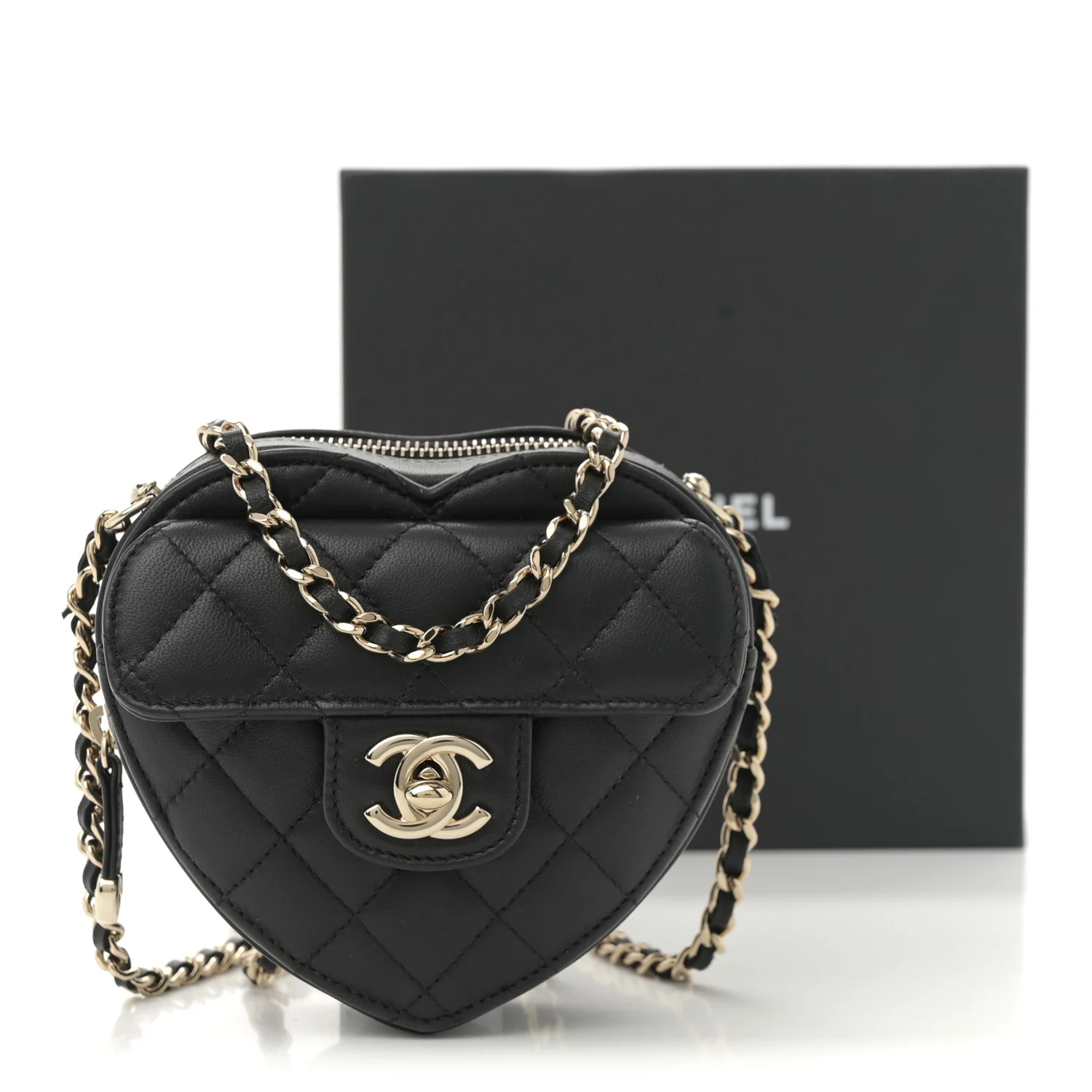 Lambskin Quilted CC In Love Heart Clutch With Chain  Black - Top Club