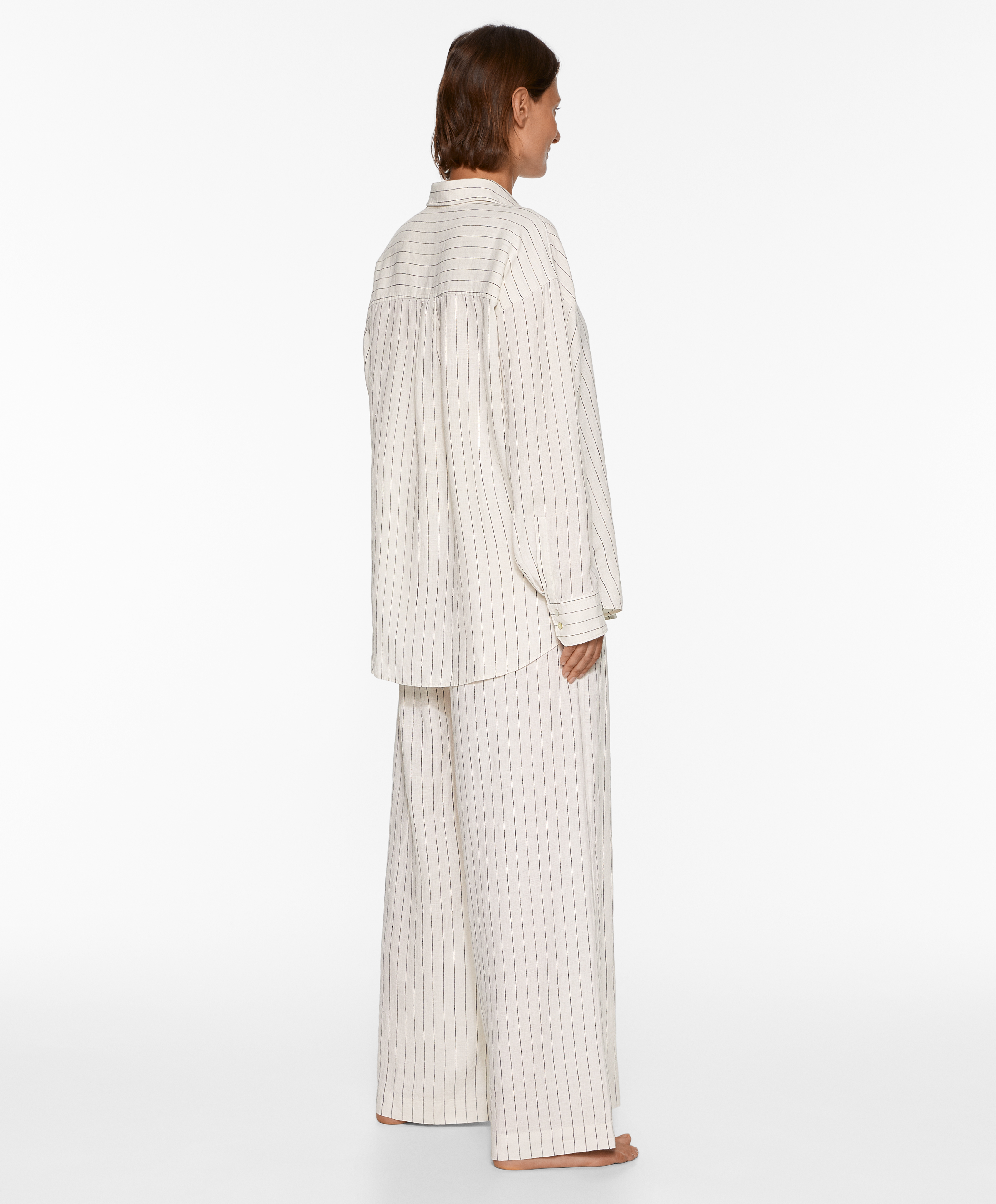 OYSHO Striped 100% linen long-sleeved shirt