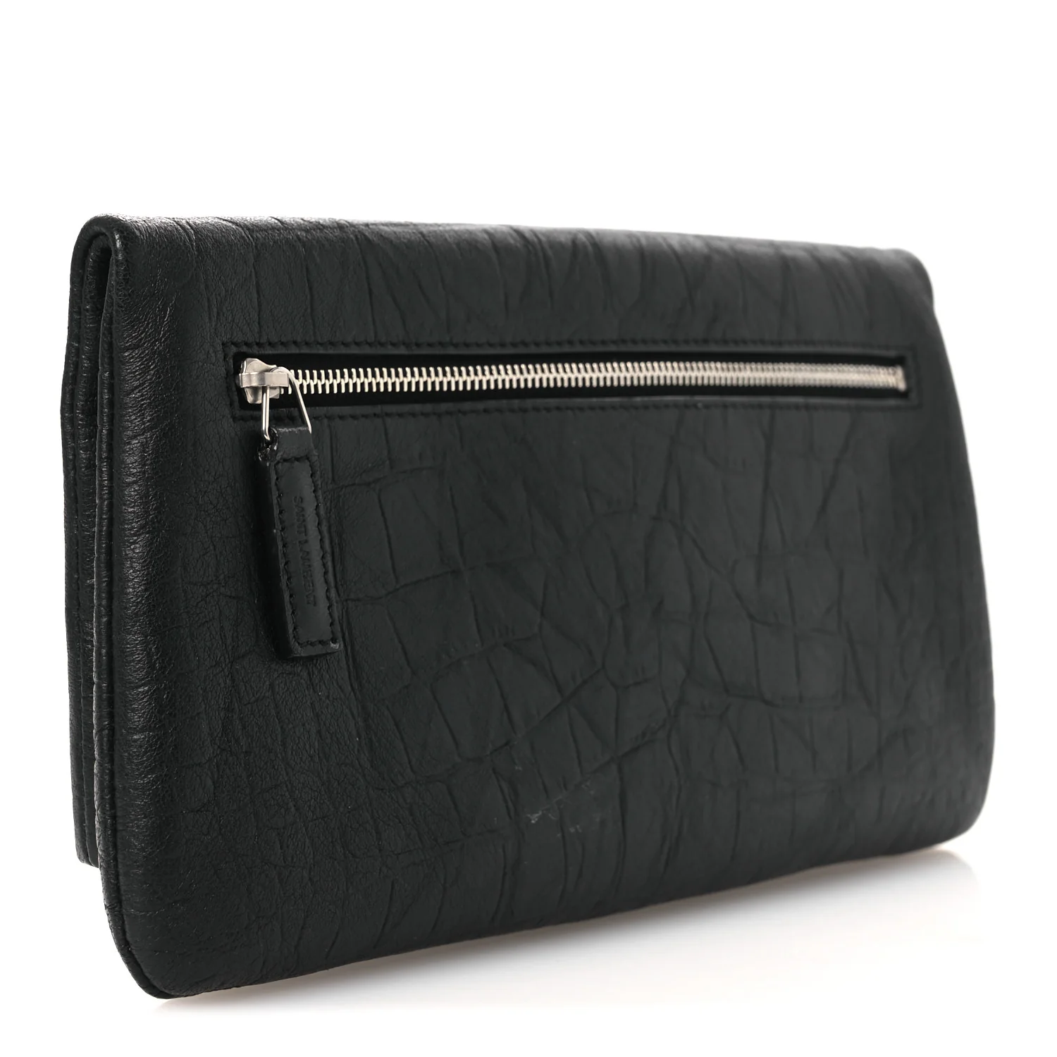 Calfskin Crocodile Embossed West Hollywood Monogram Fold Over Clutch Black - Top Club