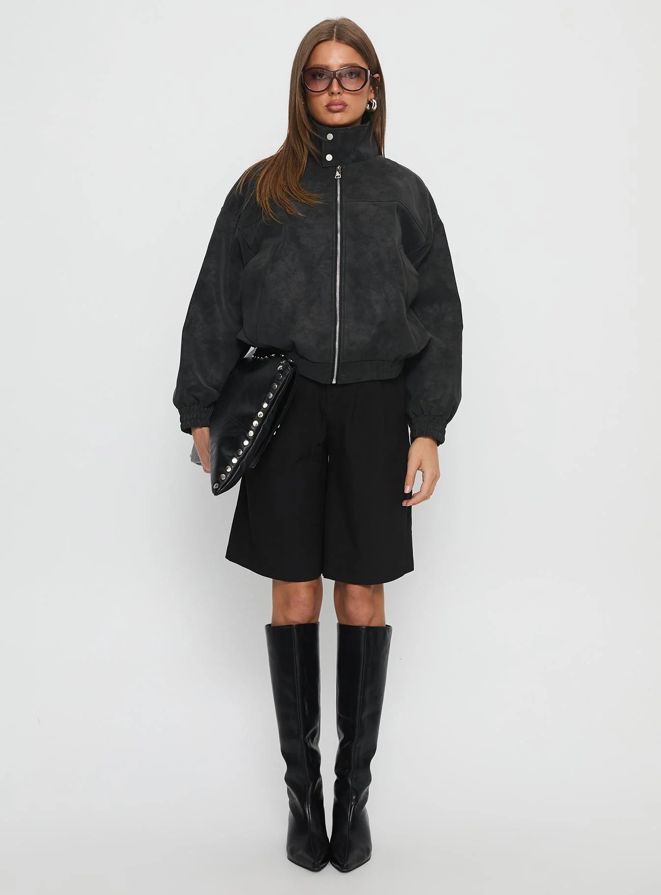 Ellissa Faux Suede Bomber Jacket Black