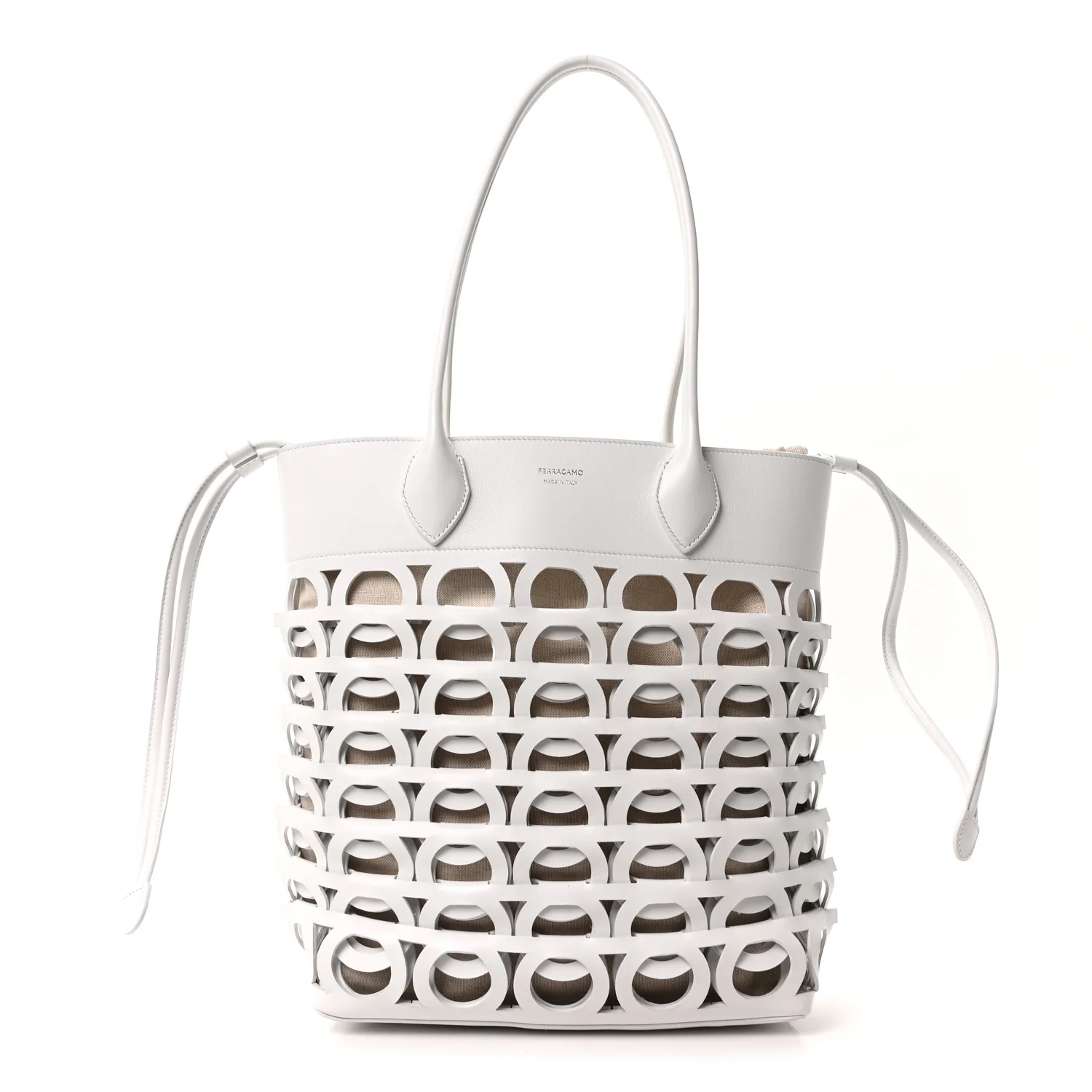 Calfskin Perforated Medium Gancini Tote Bag Optic White