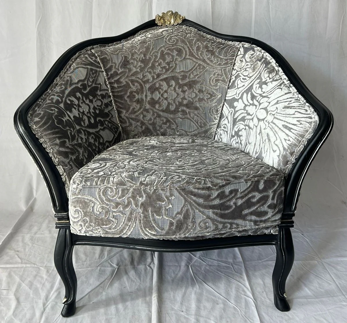 Luxury Baroque Salon Armchair Silver / Gray / Black / Gold - Baroque Furniture