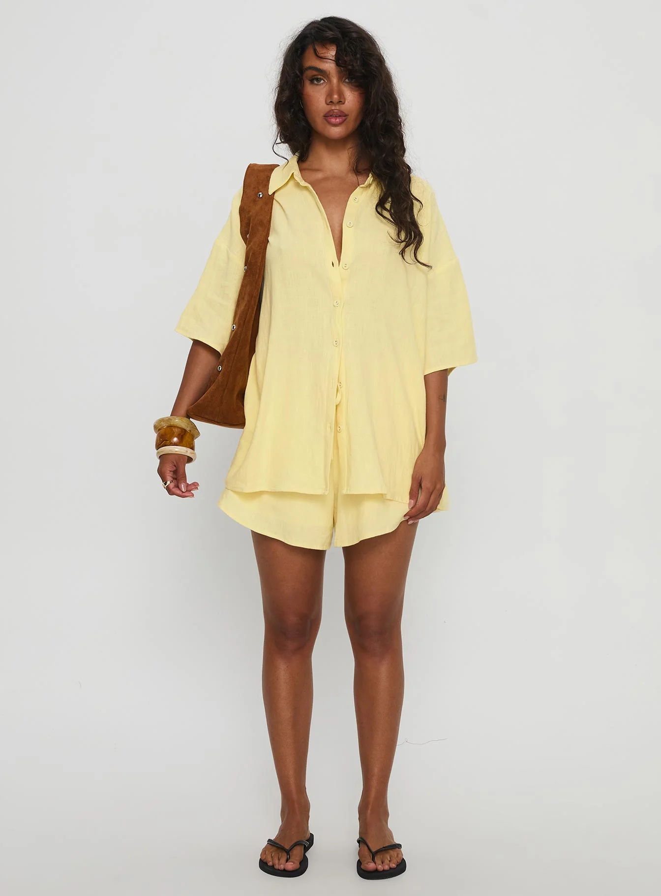 Peni Linen Button Down Top Yellow