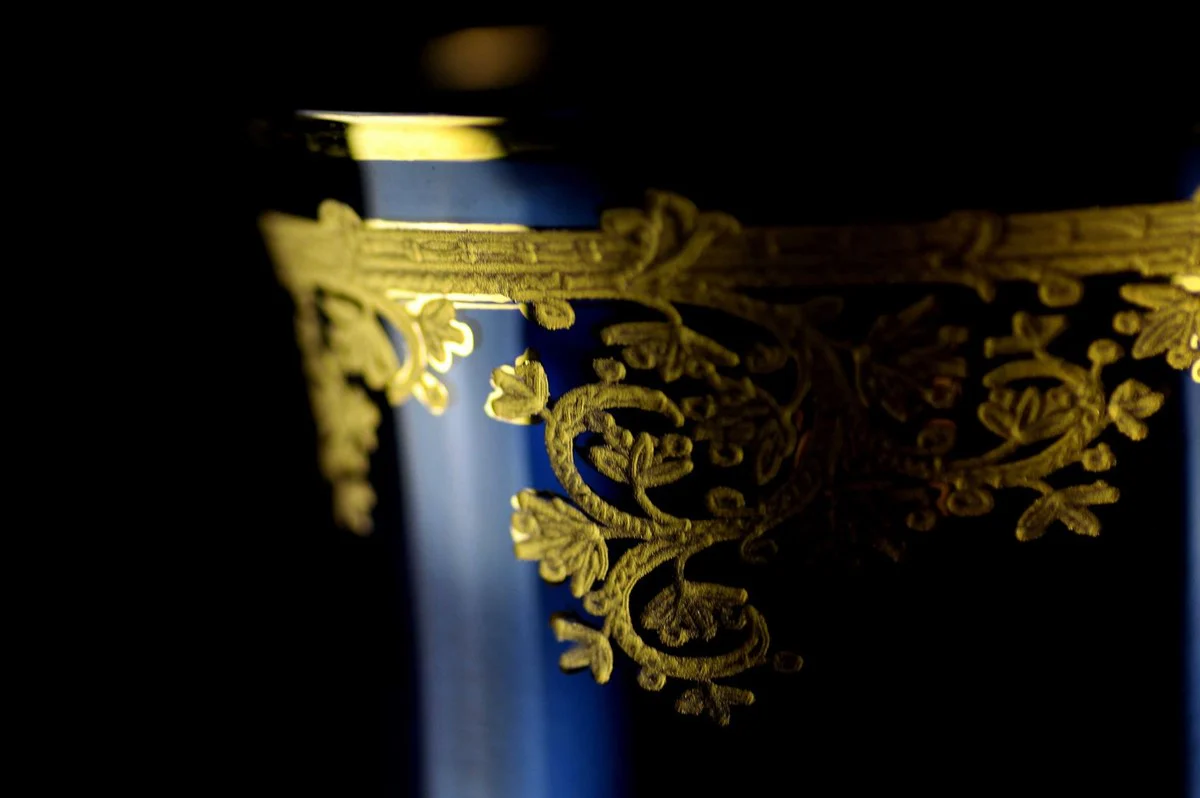 Luxury baroque water glasses set of 6 blue / gold Ø 9 x H. 12 cm - handmade and hand-painted water glasses - beer glasses - wine glasses - hotel & restaurant accessories - luxury quality