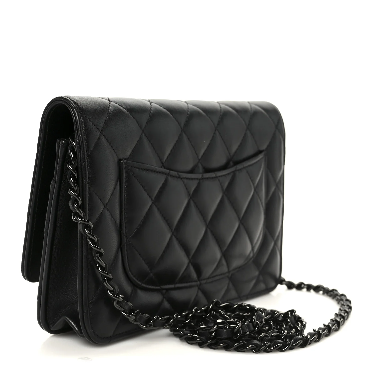 Lambskin Quilted Wallet On Chain WOC So Black - Top Club