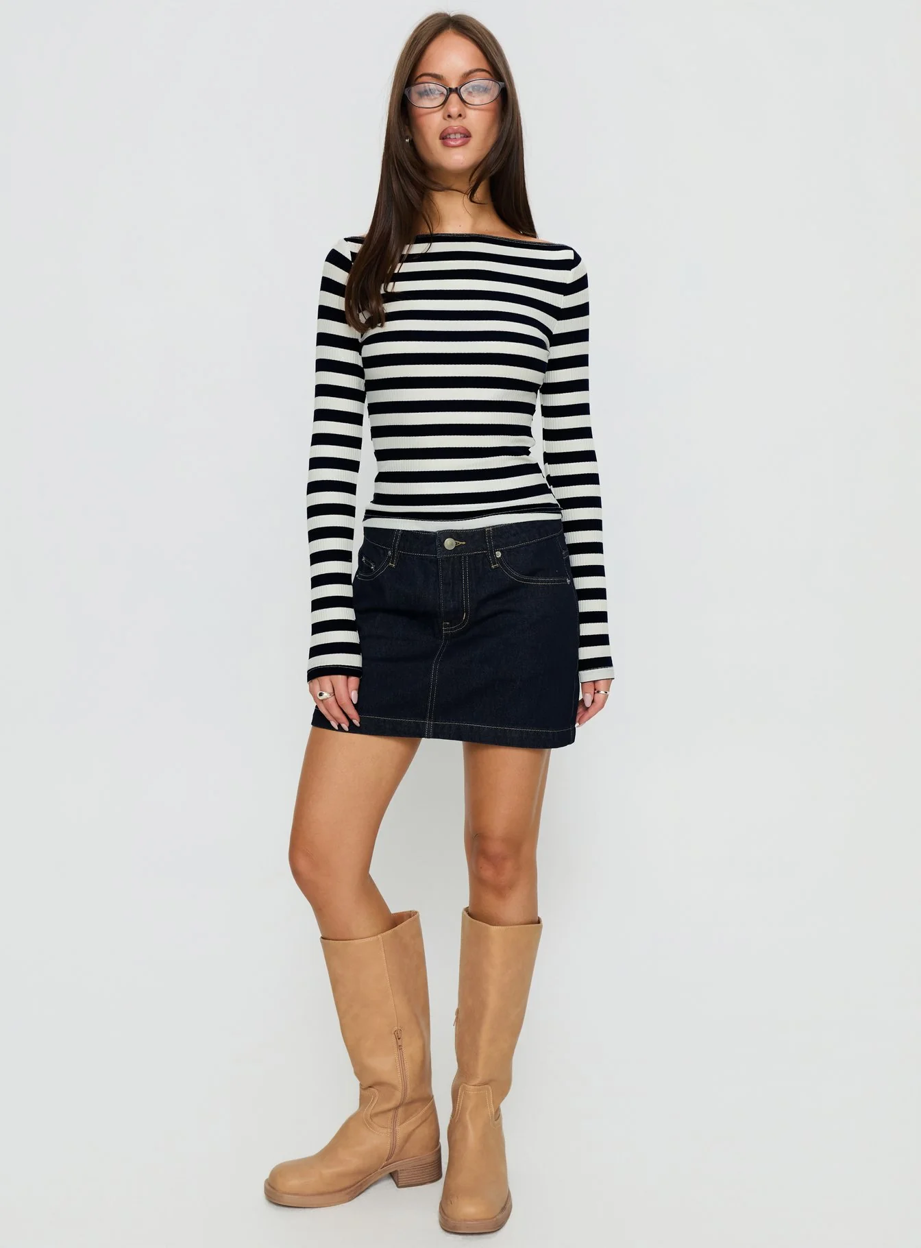 Tashana Long Sleeve Boat Neck Top Navy Stripe
