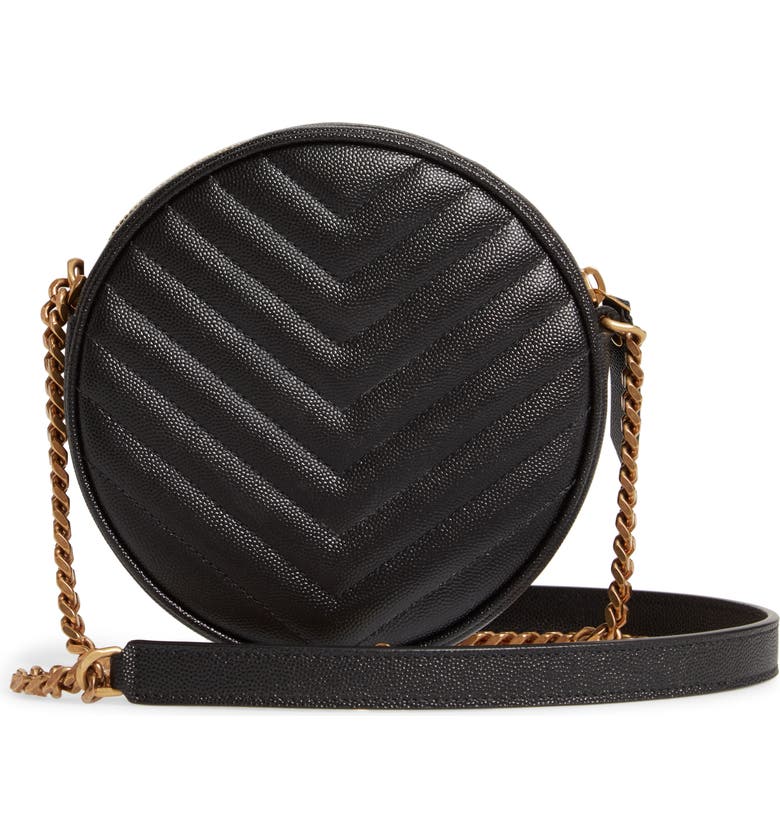 Y Vinyle Round Camera Bag in Chevron-Quilted Grain de Poudre Embossed Leather - Top Club