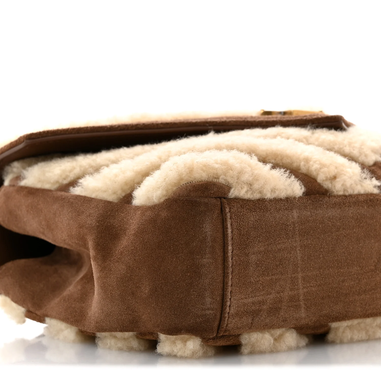 Nubuck Shearling Chevron Monogram Medium College Bag Dark Cigar Natural Beige - Top Club