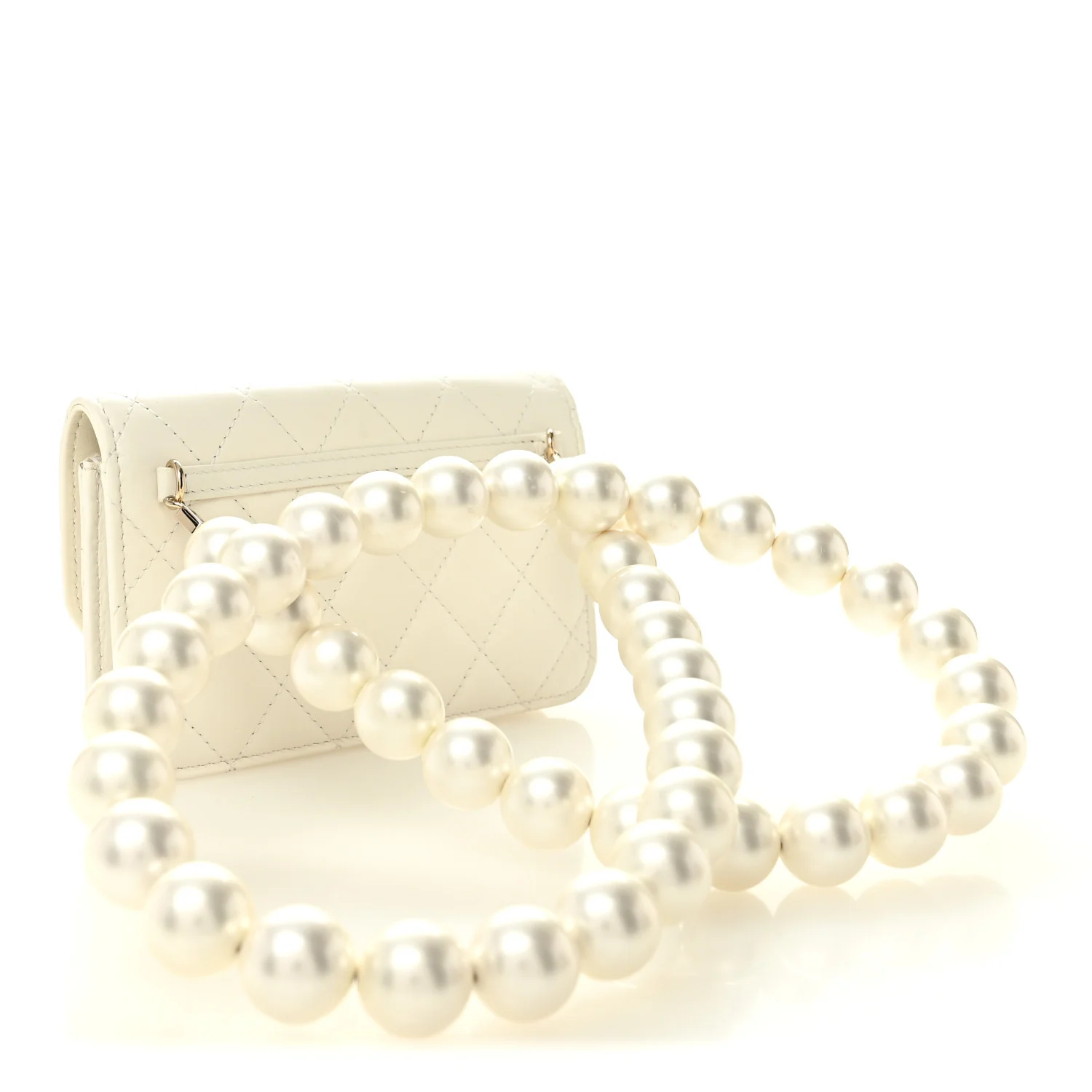 Calfskin Quilted Maxi Pearls Clutch With Chain  White - Top Club