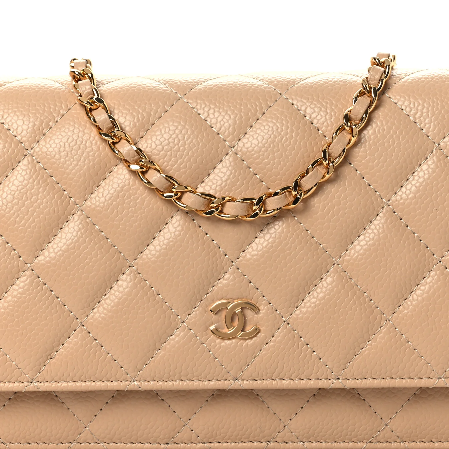 Caviar Quilted Wallet on Chain WOC Beige - Top Club