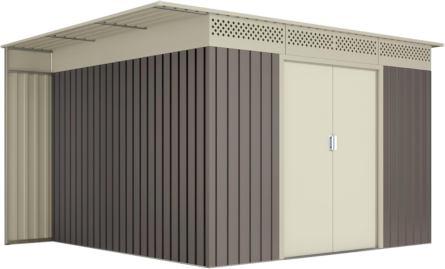 Capannone Metallo Grigio/Beige per Archiviazione 8,96 m2-269x333x189cm. Casta Giardino Terrazza