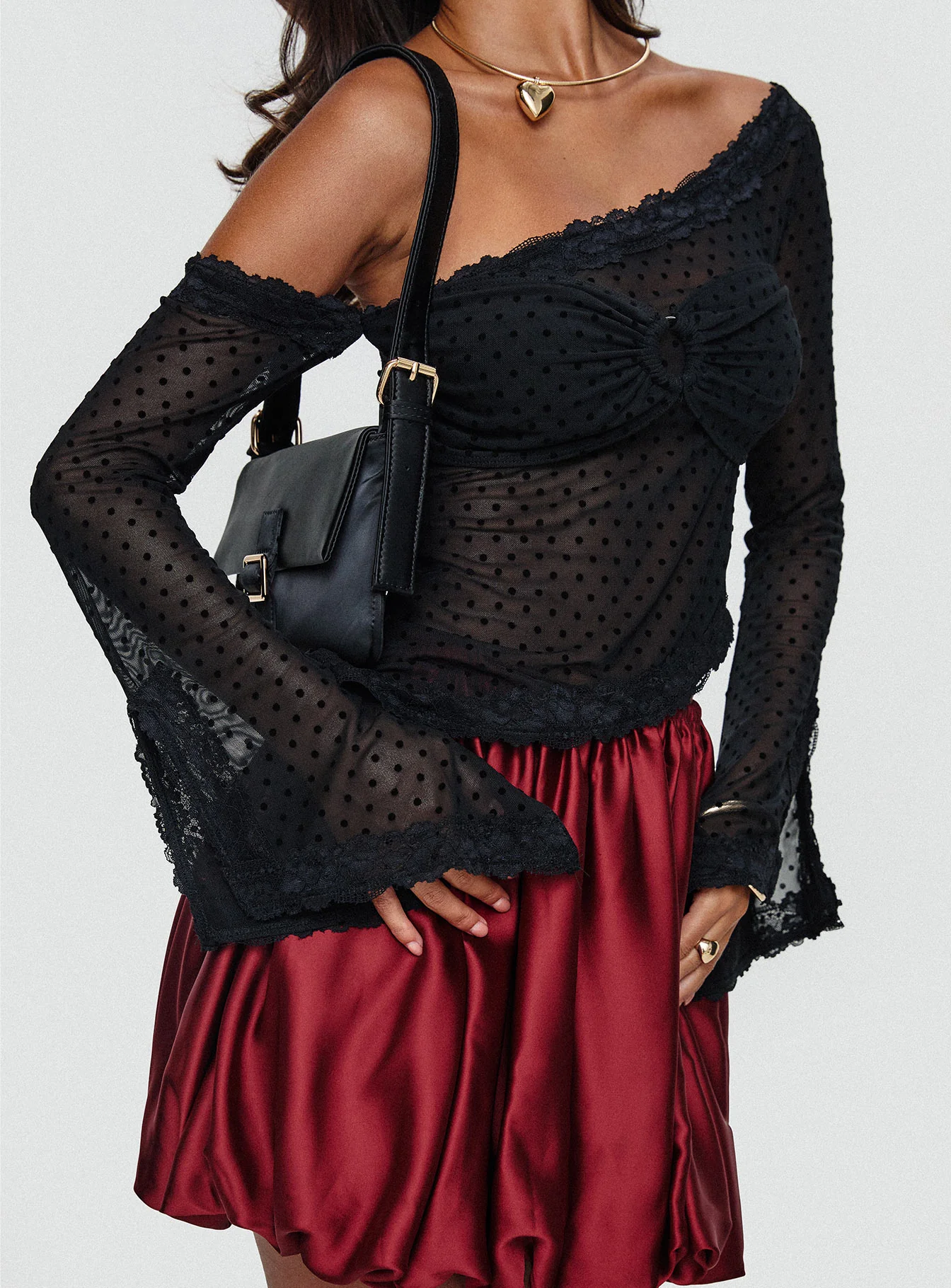 Rubee Bubble Hem Mini Skirt Red