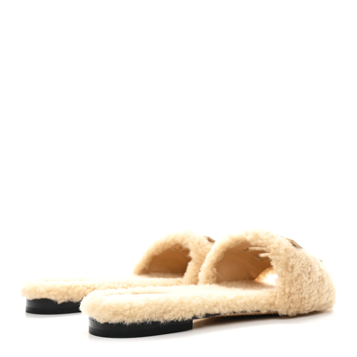 Shearling FF Baguette Slide Sandals 37 Beige Naturale - Top Club